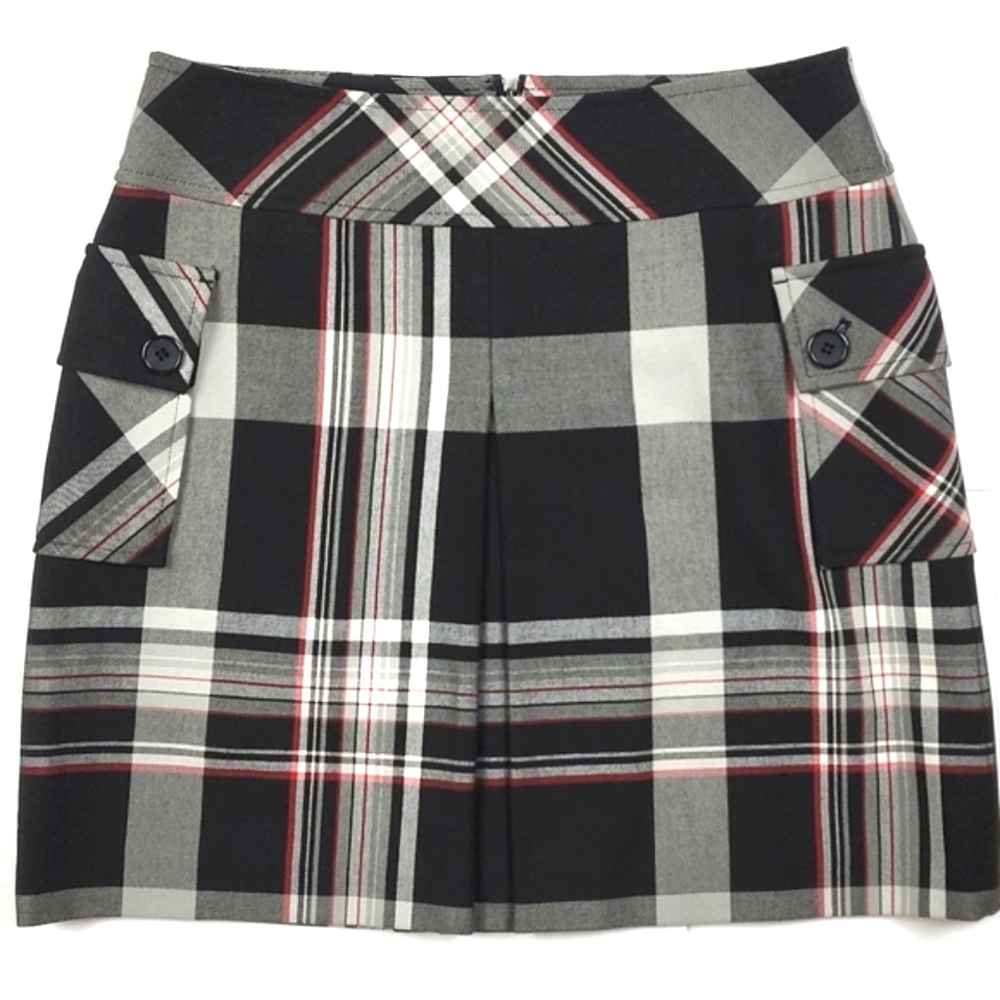 LOFT Black and White Plaid Mini Skirt